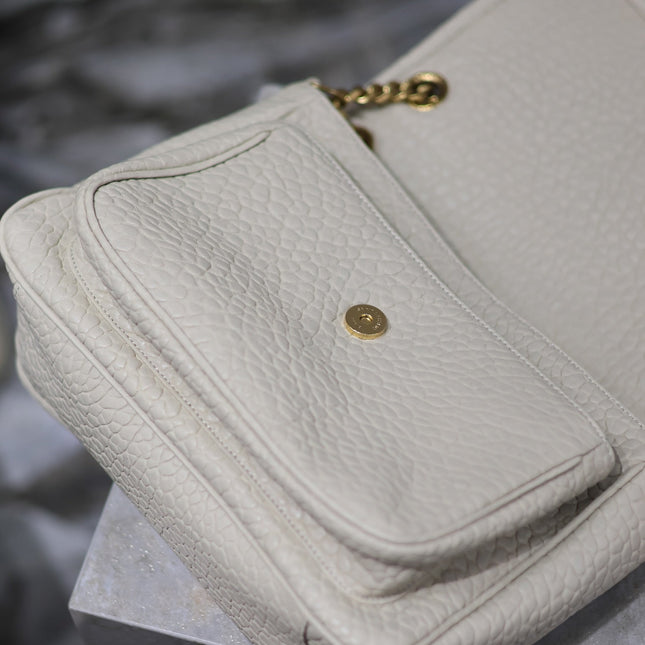 NIKI MEDIUM 28 IN WHITE ELEPHANT PATTERN LAMBSKIN GOLD LOGO