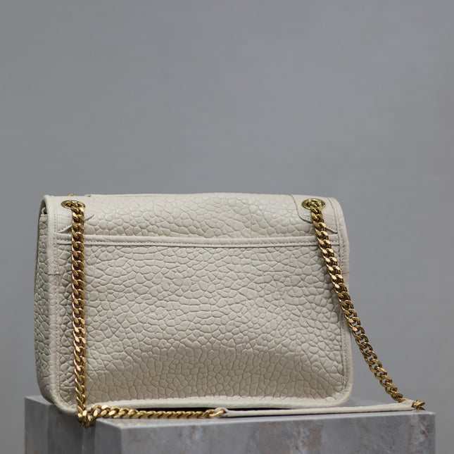 NIKI MEDIUM 28 IN WHITE ELEPHANT PATTERN LAMBSKIN GOLD LOGO
