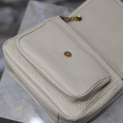 NIKI BABY 22 IN WHITE ELEPHANT PATTERN LAMBSKIN GOLD LOGO
