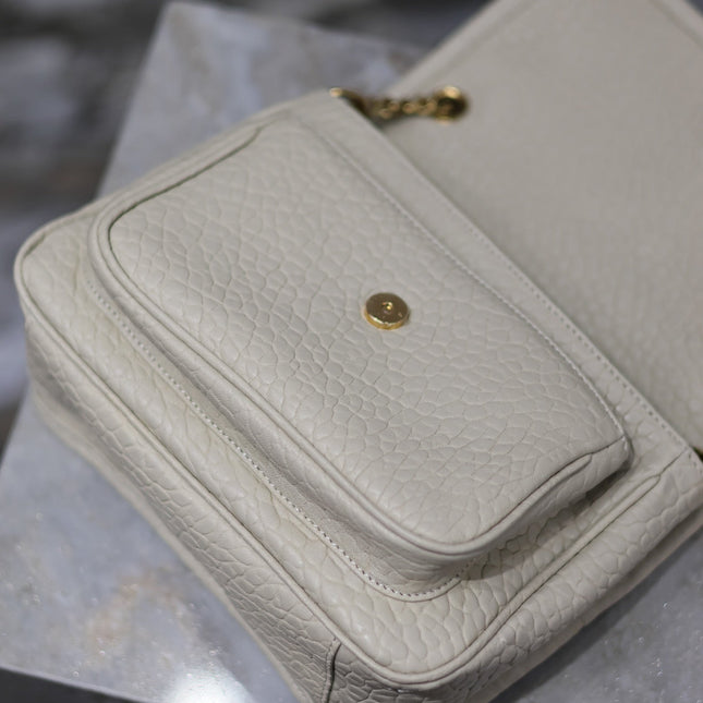 NIKI BABY 22 IN WHITE ELEPHANT PATTERN LAMBSKIN GOLD LOGO
