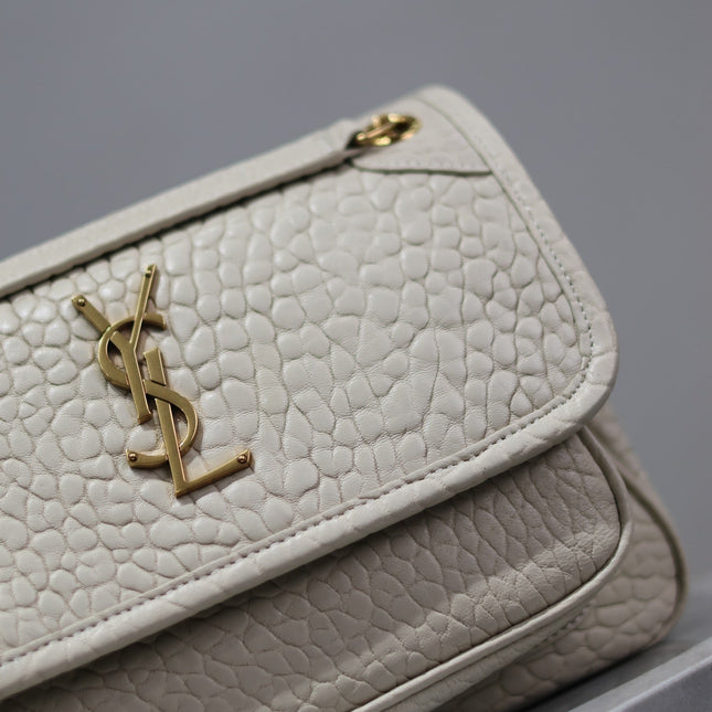 NIKI BABY 22 IN WHITE ELEPHANT PATTERN LAMBSKIN GOLD LOGO