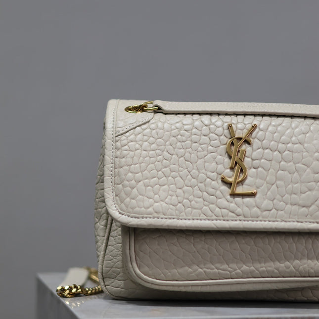 NIKI BABY 22 IN WHITE ELEPHANT PATTERN LAMBSKIN GOLD LOGO
