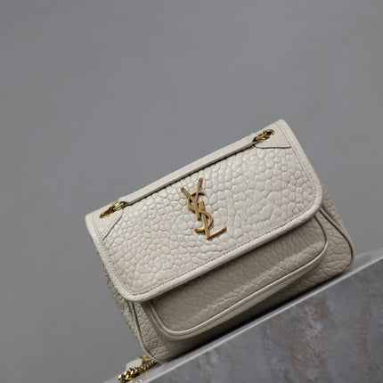 NIKI BABY 22 IN WHITE ELEPHANT PATTERN LAMBSKIN GOLD LOGO