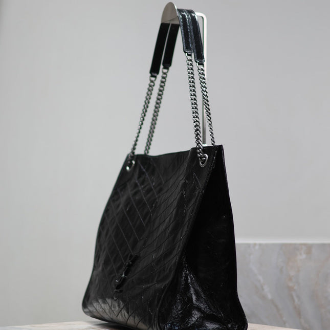 NIKI SHOPPING BAG 39 IN BLACK CRUMPLED CALFSKIN SILVER HARDWARE