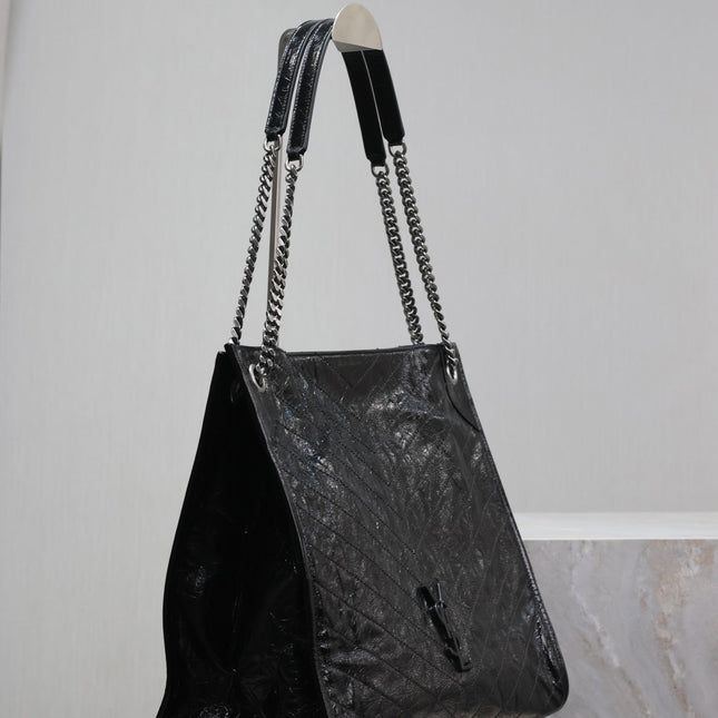 NIKI SHOPPING BAG 39 IN BLACK CRUMPLED CALFSKIN SILVER HARDWARE