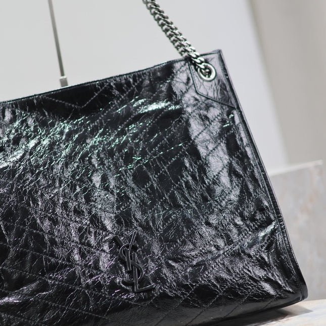 NIKI SHOPPING BAG 39 IN BLACK CRUMPLED CALFSKIN SILVER HARDWARE