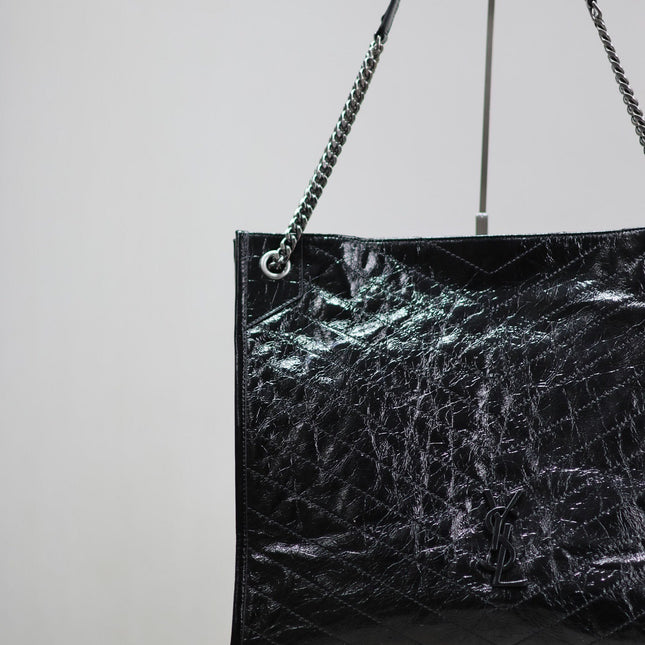 NIKI SHOPPING BAG 39 IN BLACK CRUMPLED CALFSKIN SILVER HARDWARE