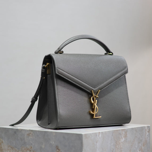CASSANDRA TOP HANDLE BAG 24 IN GRAY CALFSKIN GOLD HARDWARE