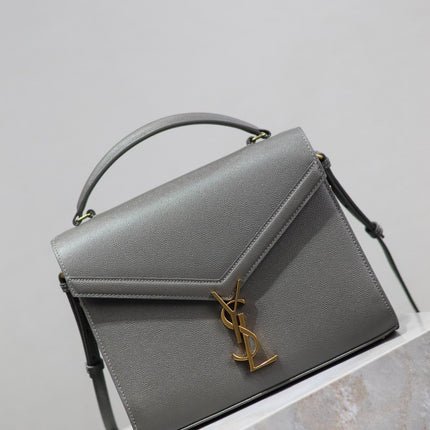 CASSANDRA TOP HANDLE BAG 24 IN GRAY CALFSKIN GOLD HARDWARE
