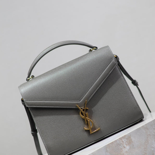 CASSANDRA TOP HANDLE BAG 24 IN GRAY CALFSKIN GOLD HARDWARE