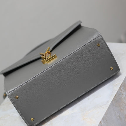 CASSANDRA TOP HANDLE BAG 24 IN GRAY CALFSKIN GOLD HARDWARE