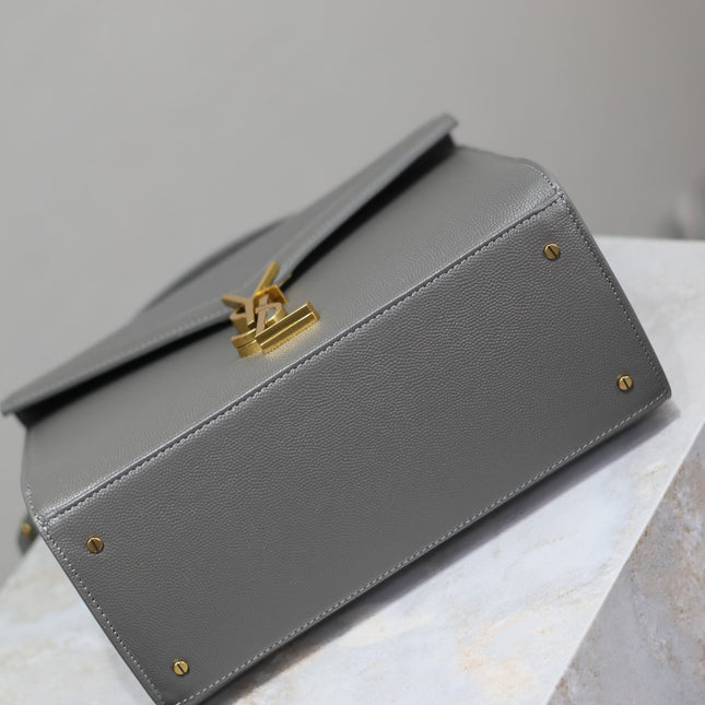 CASSANDRA TOP HANDLE BAG 24 IN GRAY CALFSKIN GOLD HARDWARE