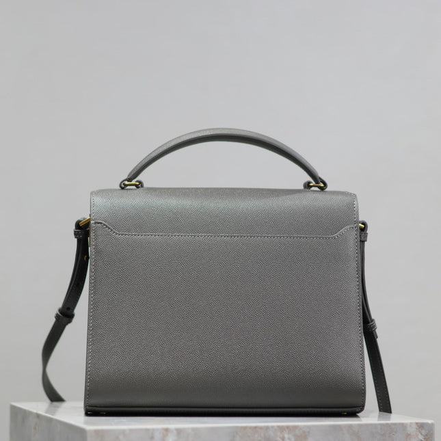 CASSANDRA TOP HANDLE BAG 24 IN GRAY CALFSKIN GOLD HARDWARE