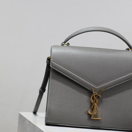 CASSANDRA TOP HANDLE BAG 24 IN GRAY CALFSKIN GOLD HARDWARE