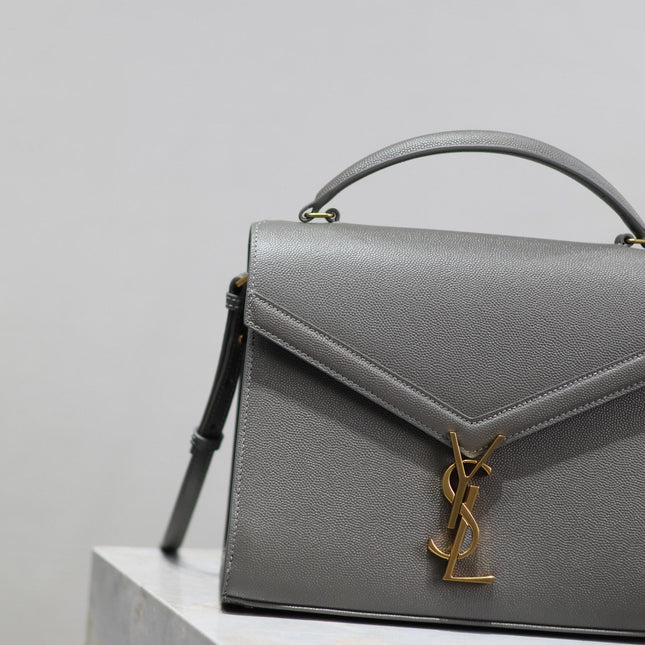 CASSANDRA TOP HANDLE BAG 24 IN GRAY CALFSKIN GOLD HARDWARE