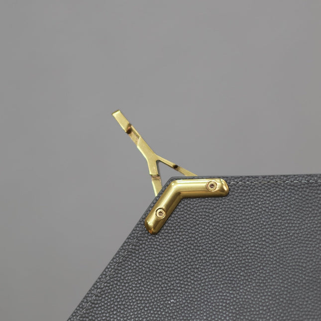 CASSANDRA TOP HANDLE BAG 24 IN GRAY CALFSKIN GOLD HARDWARE