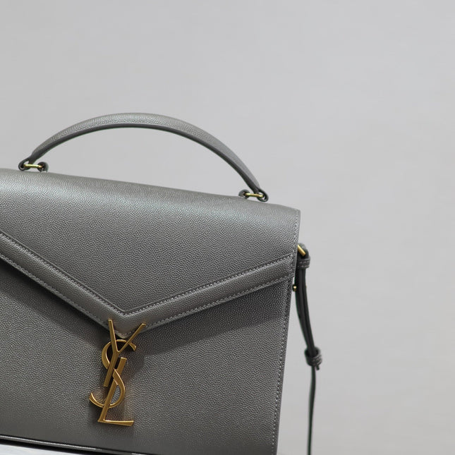 CASSANDRA TOP HANDLE BAG 24 IN GRAY CALFSKIN GOLD HARDWARE