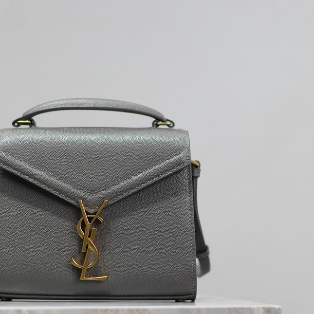 CASSANDRA MINI TOP HANDLE BAG 20 IN GRAY CALFSKIN GOLD HARDWARE