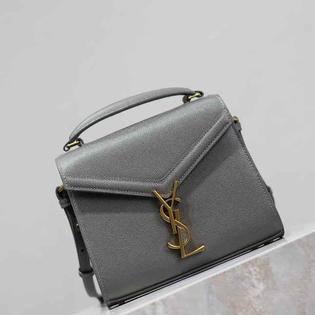 CASSANDRA MINI TOP HANDLE BAG 20 IN GRAY CALFSKIN GOLD HARDWARE