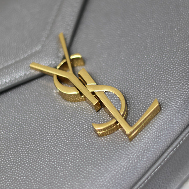 CASSANDRA MINI TOP HANDLE BAG 20 IN GRAY CALFSKIN GOLD HARDWARE