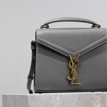 CASSANDRA MINI TOP HANDLE BAG 20 IN GRAY CALFSKIN GOLD HARDWARE