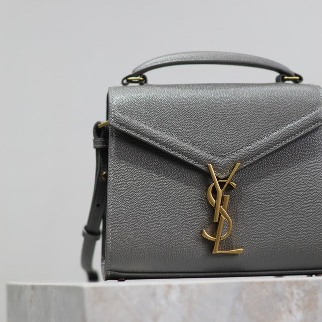 CASSANDRA MINI TOP HANDLE BAG 20 IN GRAY CALFSKIN GOLD HARDWARE