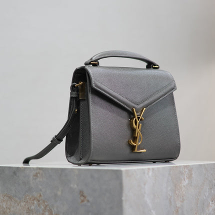 CASSANDRA MINI TOP HANDLE BAG 20 IN GRAY CALFSKIN GOLD HARDWARE