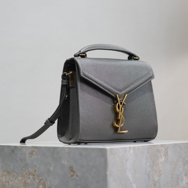 CASSANDRA MINI TOP HANDLE BAG 20 IN GRAY CALFSKIN GOLD HARDWARE
