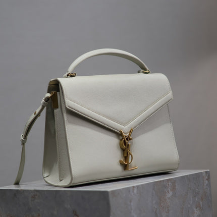 CASSANDRA TOP HANDLE BAG 24 IN WHITE CALFSKIN GOLD HARDWARE