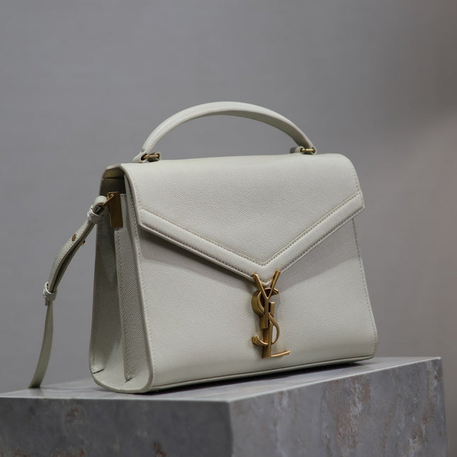 CASSANDRA TOP HANDLE BAG 24 IN WHITE CALFSKIN GOLD HARDWARE