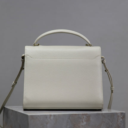 CASSANDRA TOP HANDLE BAG 24 IN WHITE CALFSKIN GOLD HARDWARE