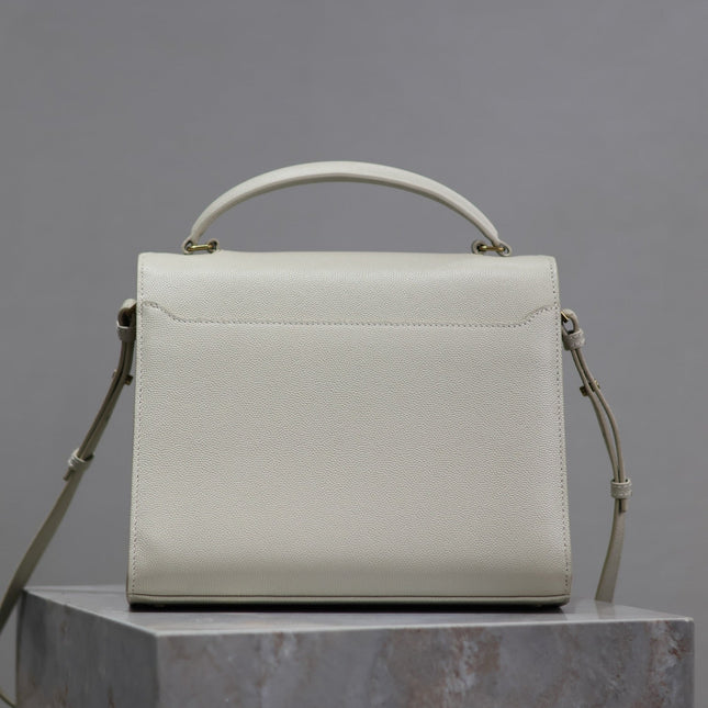 CASSANDRA TOP HANDLE BAG 24 IN WHITE CALFSKIN GOLD HARDWARE