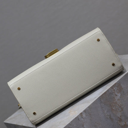 CASSANDRA TOP HANDLE BAG 24 IN WHITE CALFSKIN GOLD HARDWARE