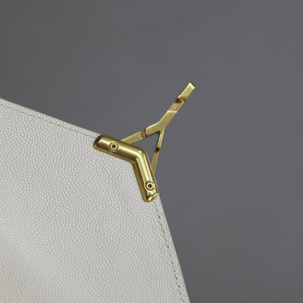 CASSANDRA TOP HANDLE BAG 24 IN WHITE CALFSKIN GOLD HARDWARE