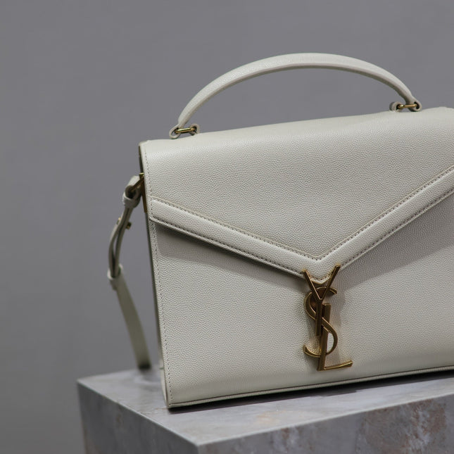 CASSANDRA TOP HANDLE BAG 24 IN WHITE CALFSKIN GOLD HARDWARE