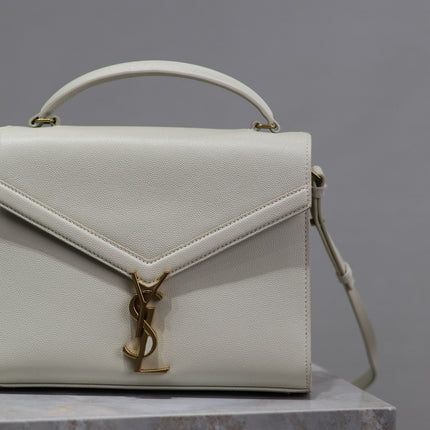 CASSANDRA TOP HANDLE BAG 24 IN WHITE CALFSKIN GOLD HARDWARE