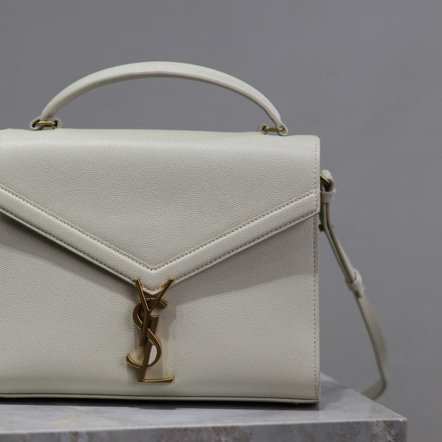 CASSANDRA TOP HANDLE BAG 24 IN WHITE CALFSKIN GOLD HARDWARE