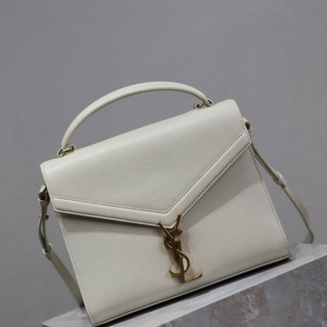 CASSANDRA TOP HANDLE BAG 24 IN WHITE CALFSKIN GOLD HARDWARE
