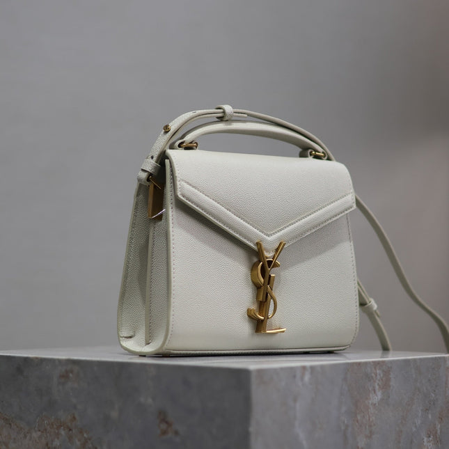 CASSANDRA MINI TOP HANDLE BAG 20 IN WHITE CALFSKIN GOLD HARDWARE