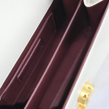 CASSANDRA MINI TOP HANDLE BAG 20 IN WHITE CALFSKIN GOLD HARDWARE