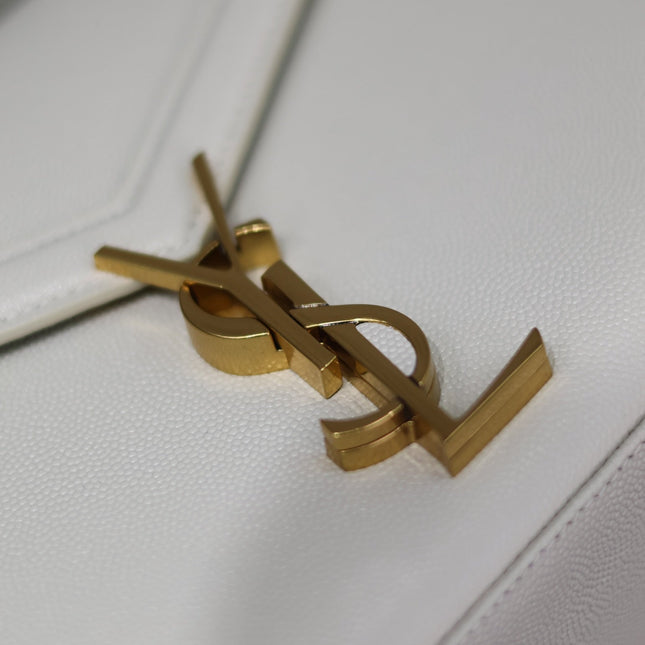 CASSANDRA MINI TOP HANDLE BAG 20 IN WHITE CALFSKIN GOLD HARDWARE