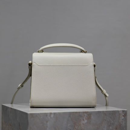 CASSANDRA MINI TOP HANDLE BAG 20 IN WHITE CALFSKIN GOLD HARDWARE