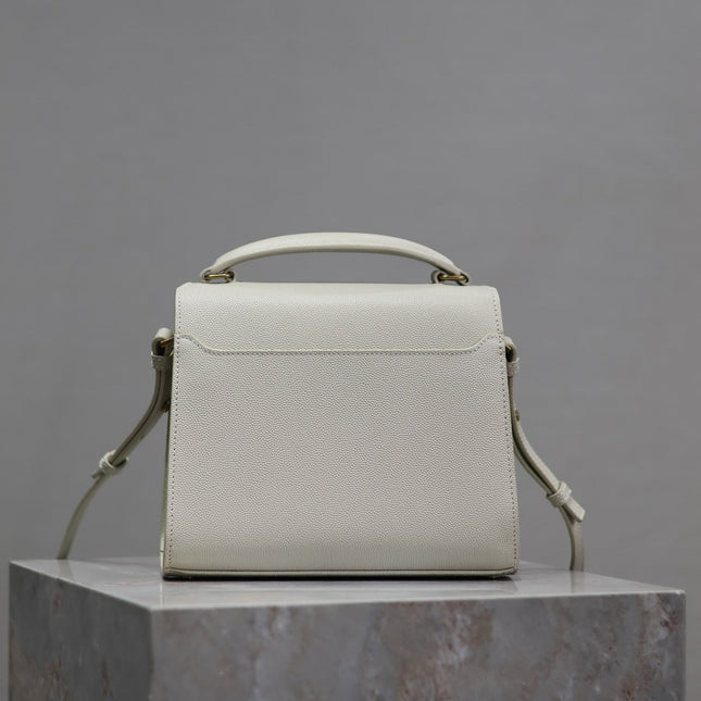 CASSANDRA MINI TOP HANDLE BAG 20 IN WHITE CALFSKIN GOLD HARDWARE