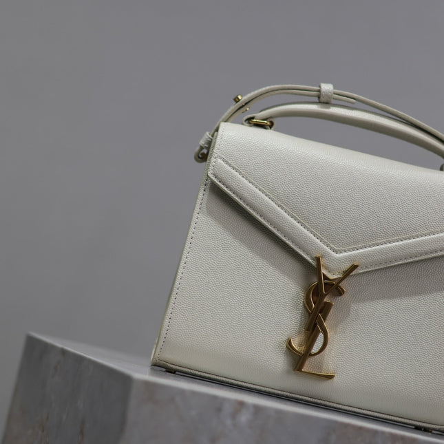 CASSANDRA MINI TOP HANDLE BAG 20 IN WHITE CALFSKIN GOLD HARDWARE
