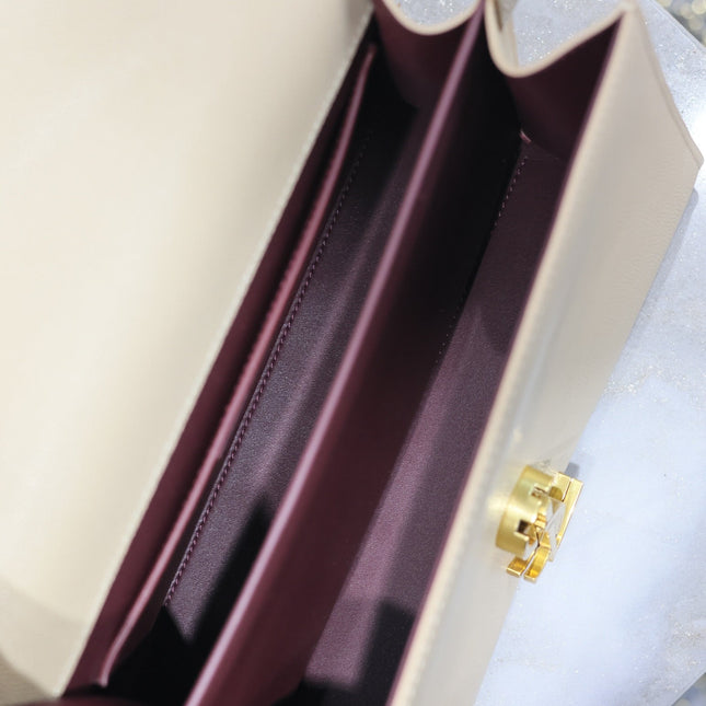 CASSANDRA TOP HANDLE BAG 24 IN BEIGE CALFSKIN GOLD HARDWARE