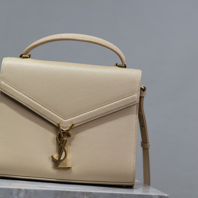 CASSANDRA TOP HANDLE BAG 24 IN BEIGE CALFSKIN GOLD HARDWARE