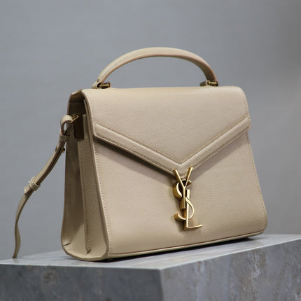 CASSANDRA TOP HANDLE BAG 24 IN BEIGE CALFSKIN GOLD HARDWARE