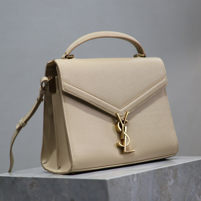 CASSANDRA TOP HANDLE BAG 24 IN BEIGE CALFSKIN GOLD HARDWARE