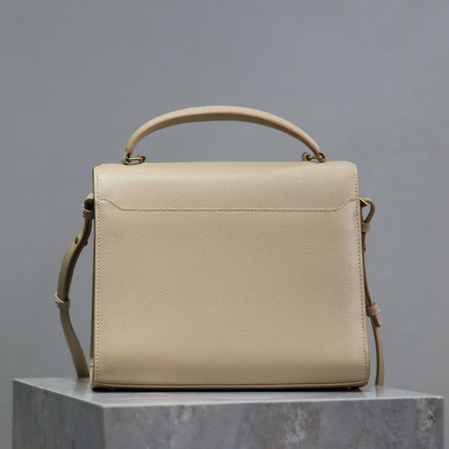 CASSANDRA TOP HANDLE BAG 24 IN BEIGE CALFSKIN GOLD HARDWARE
