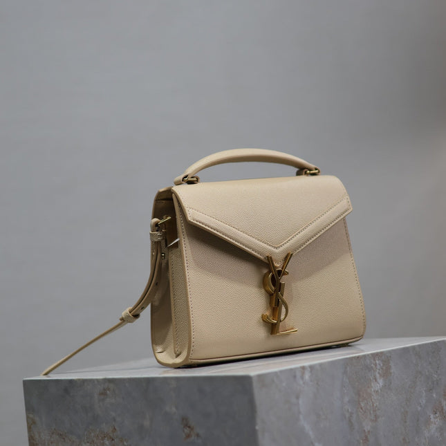 CASSANDRA MINI TOP HANDLE BAG 20 IN BEIGE CALFSKIN GOLD HARDWARE